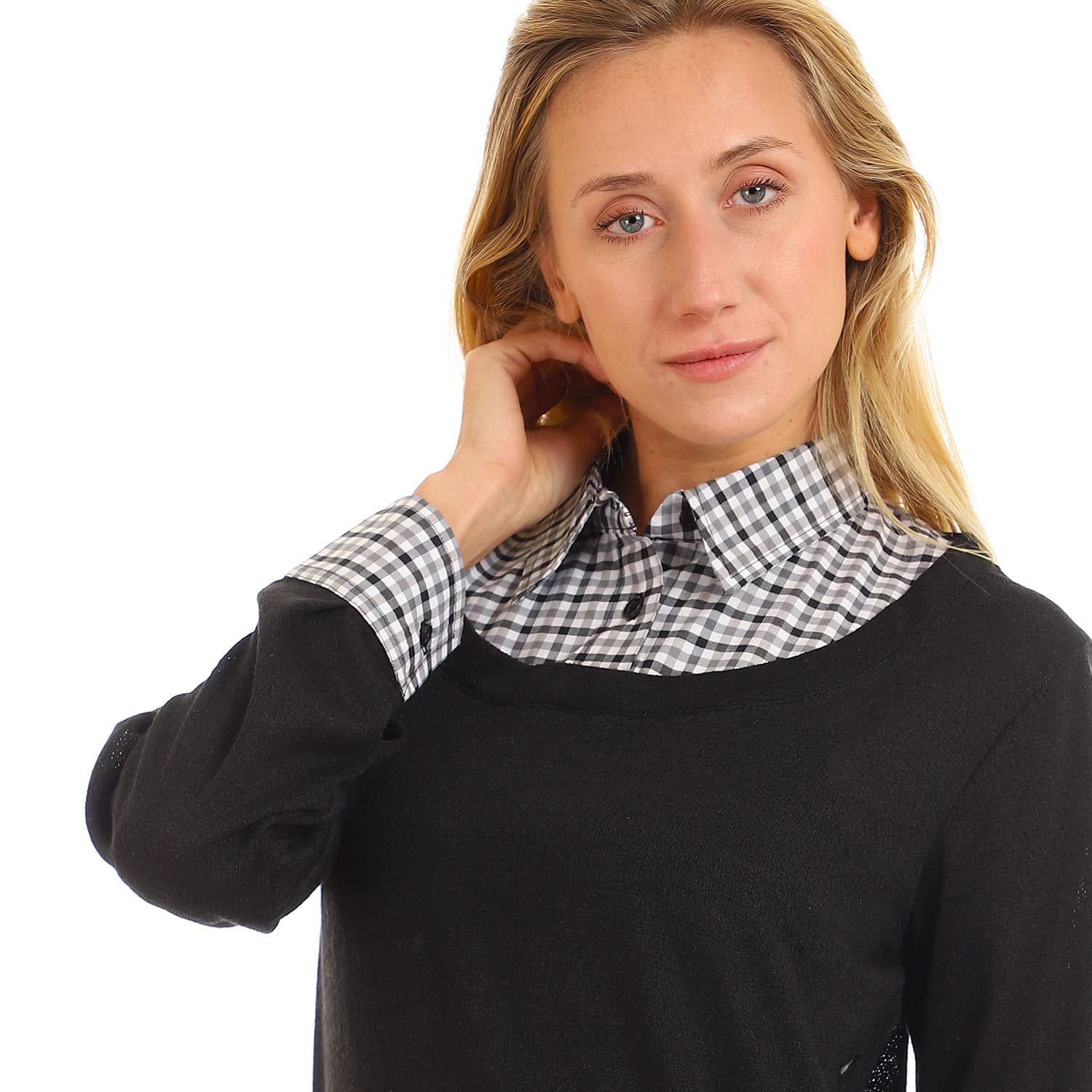 JAMILA Bi toned Classic Collar Top SHIRT For Women,Classic collar for a polished and sophisticated appearance.