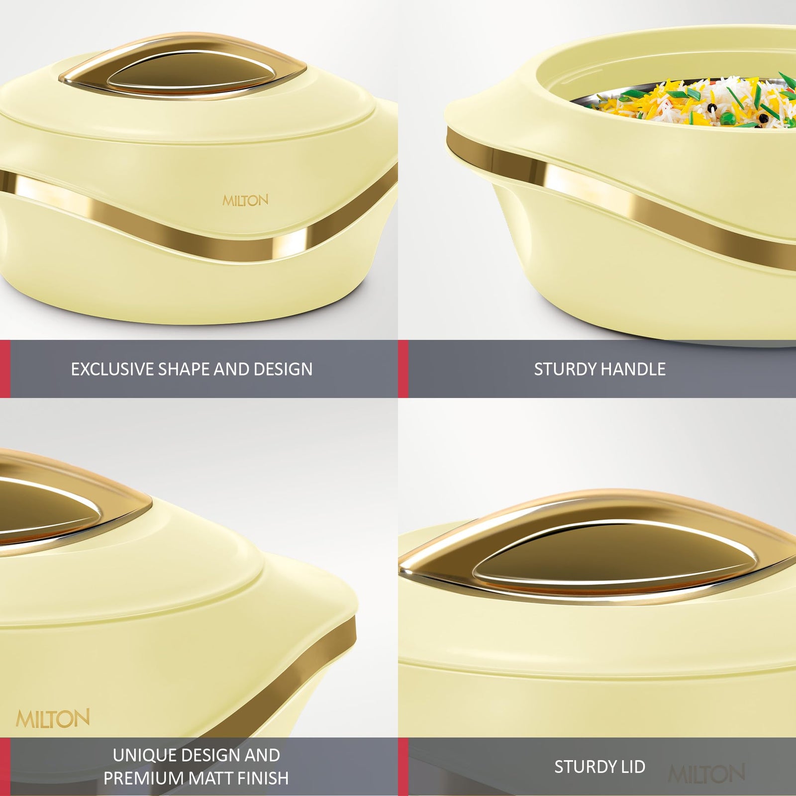 ميلتون كسرولة داخلية من الستانلس ستيل 2500 من بيرل، 2.1 لتر، لون عاجي