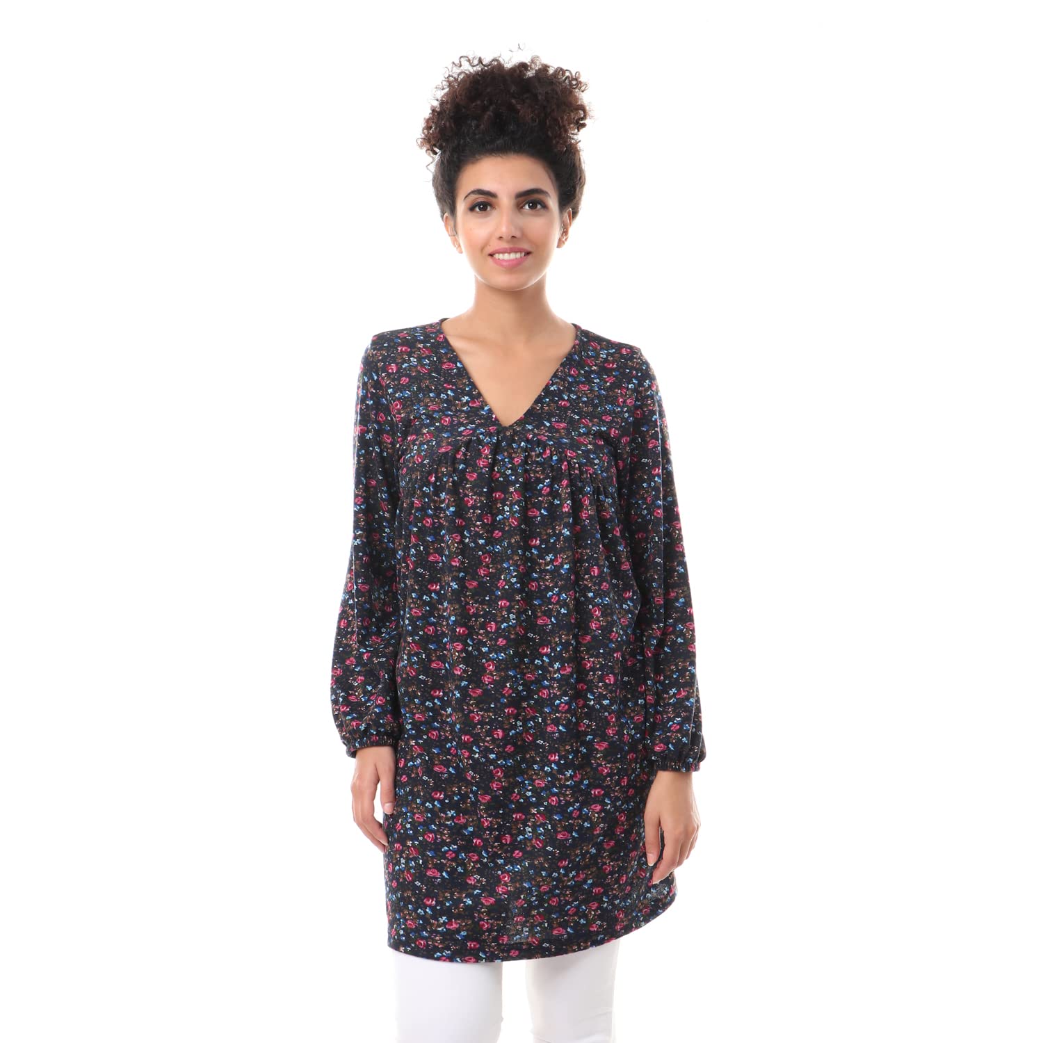 JAMILA Women Floral Tunic Top With Elastic Cuffs TUNIC - Safqqa