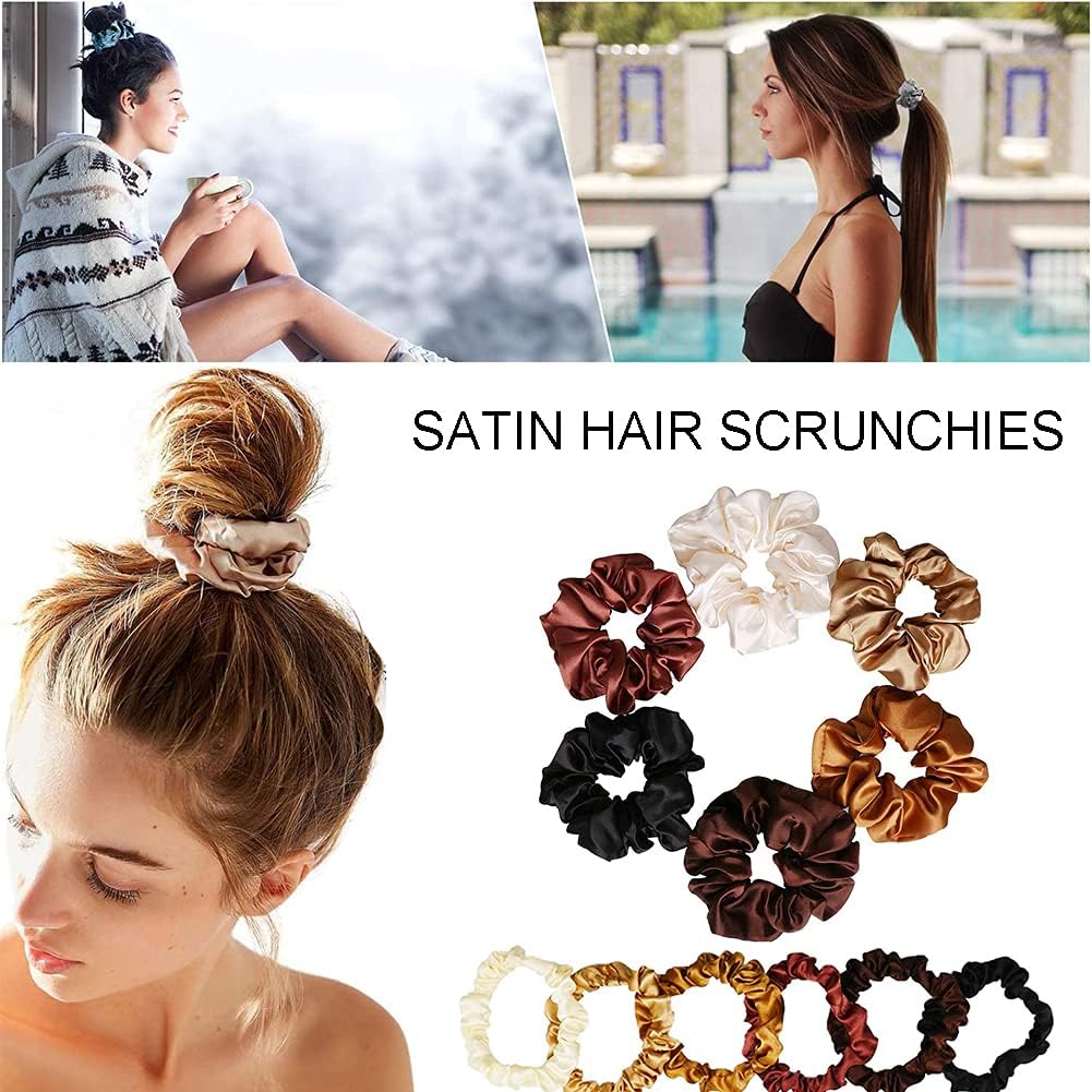 12 Pcs Satin Hair scrunchies, Colorful Silk Scrunchies Elastic Hair Tie Hair Band for Women Girls Teens Thick Thin Curly Hair
