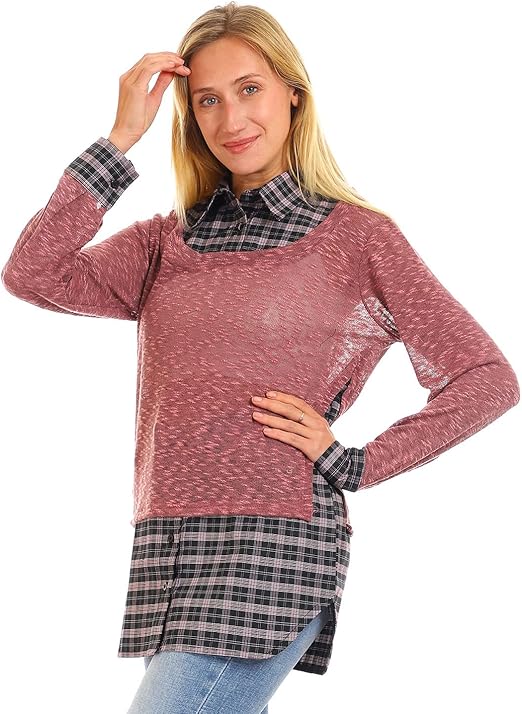 JAMILA Bi toned Classic Collar Top SHIRT For Women,Classic collar for a polished and sophisticated appearance.