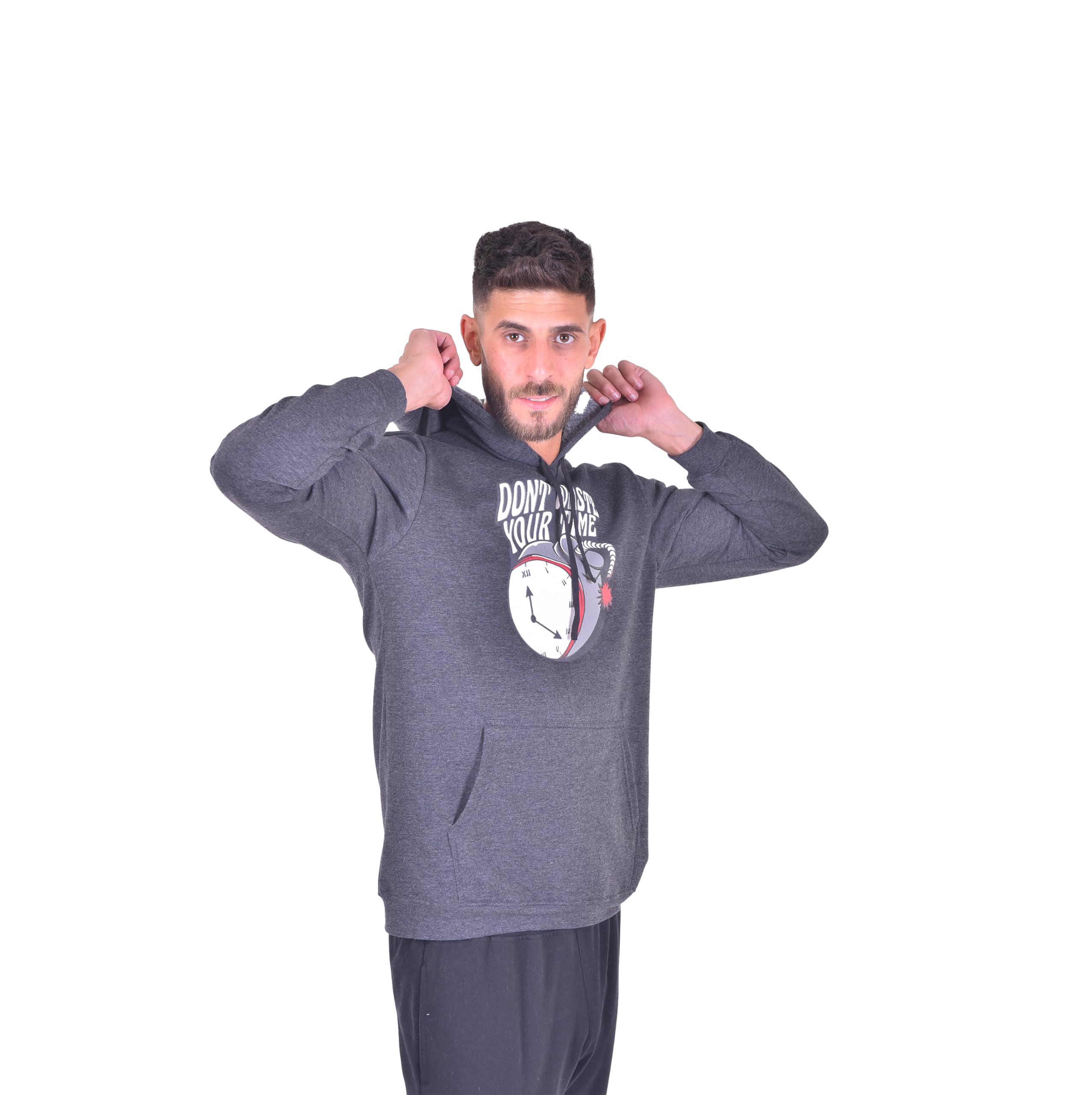JIL Men sweatshirt cotton melton brushed dark grey melange printed - Safqqa Egypt