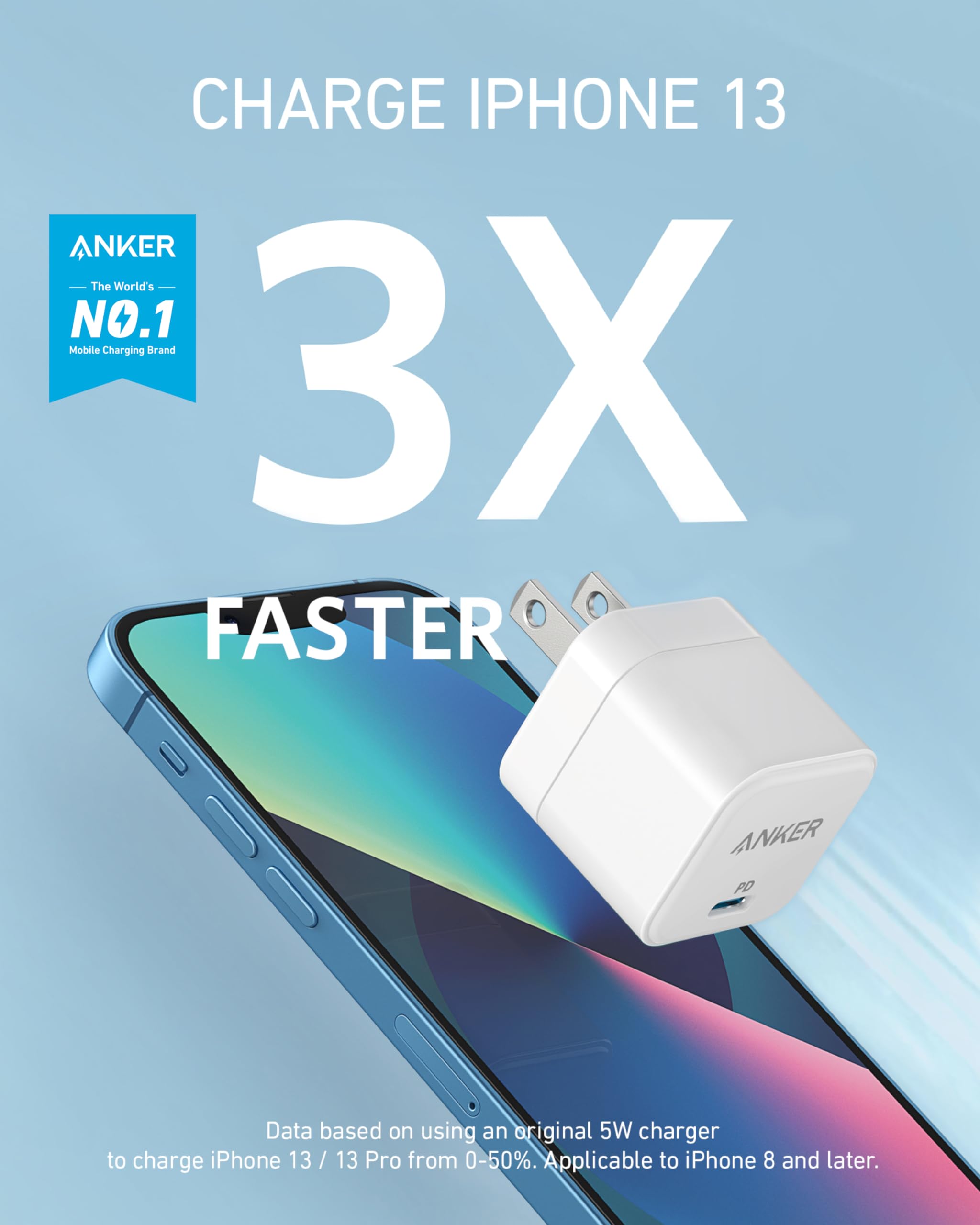 شاحن أنكر USB C، شاحن سريع 20 واط مع قابس قابل للطي، شاحن مكعب PowerPort III 20 واط لأيفون