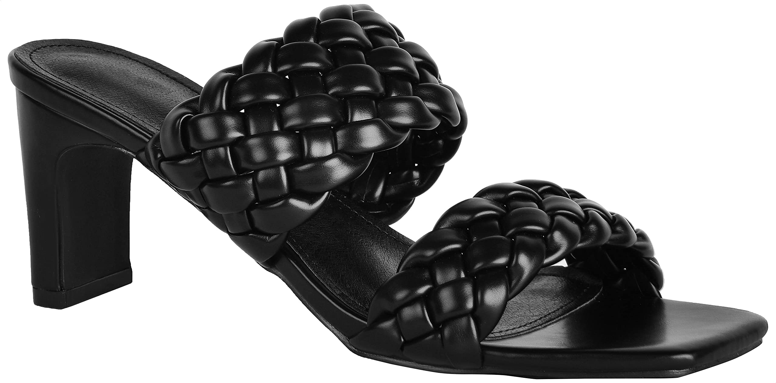 Pixi Faux Leather Square-Toe Braided Block-Heel Sandals For Women
