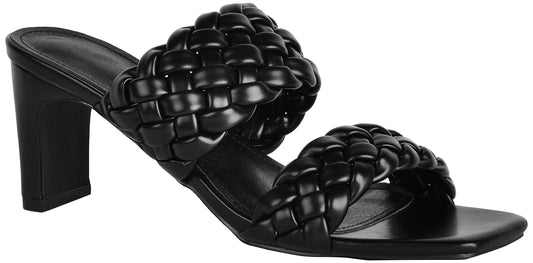 Pixi Faux Leather Square-Toe Braided Block-Heel Sandals For Women
