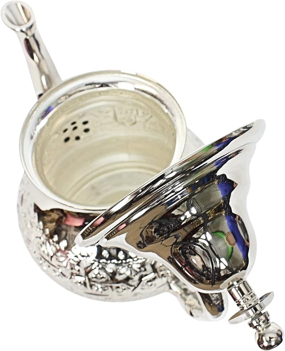 Cuisine Art Moroccan Brass Teapot - Khayb, 875ml, Silver Handcrafted Traditional Tea Pot for Authentic Moroccan Tea Ceremony