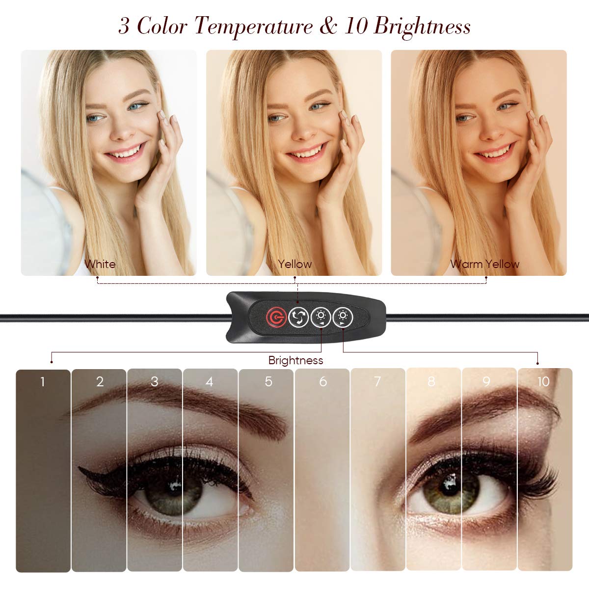 Ring Light 10" with Adjustable Tripod Stand & Phone Holder for Youtube Video, Dimmable Desk LED Ring Light for Selfie, Cellphone, Photography, Makeup with 3 Light Modes & 10 Brightness Level - Safqqa Egypt