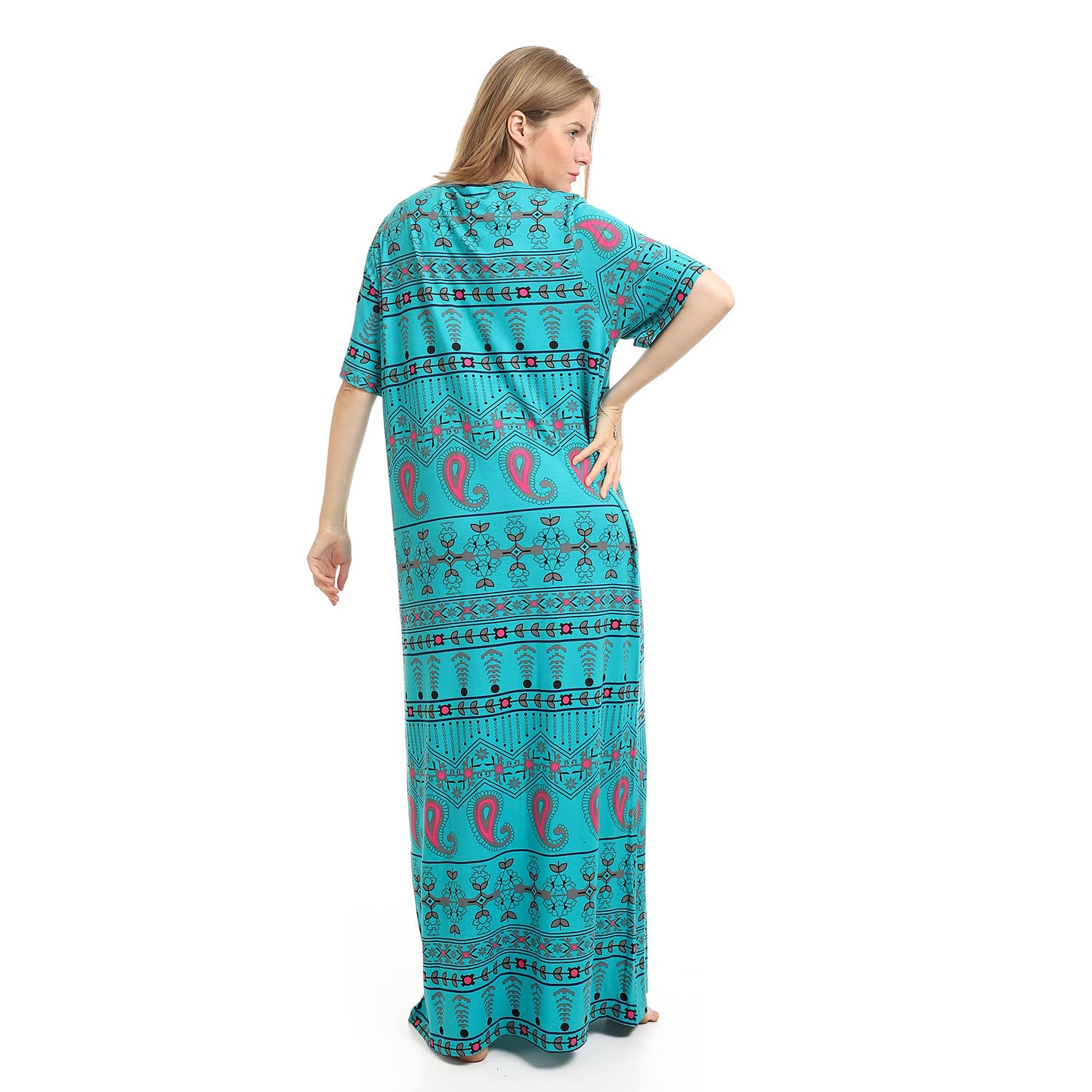 KADY Multi Patterns Zipped Round Neck Long Nightgown For Women,Relaxed fit for comfortable movement.