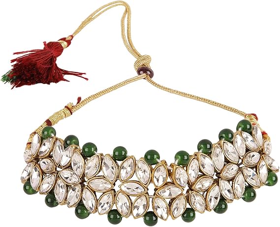 Shining Diva Fashion Women Choker Kundan Necklace Set Green Antique Design