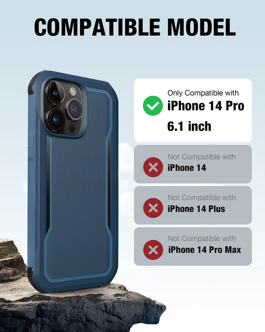 حافظة RAPTIC Fort لجهاز iPhone 14 PRO | متوافق مع MagSafe، حماية من السقوط بمدى 20 قدم بمعيار عسكري، 6.1 بوصة، أزرق بحري