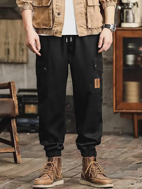 Lymio Men Cargo Pants Black Comfortable Casual Utility Trousers