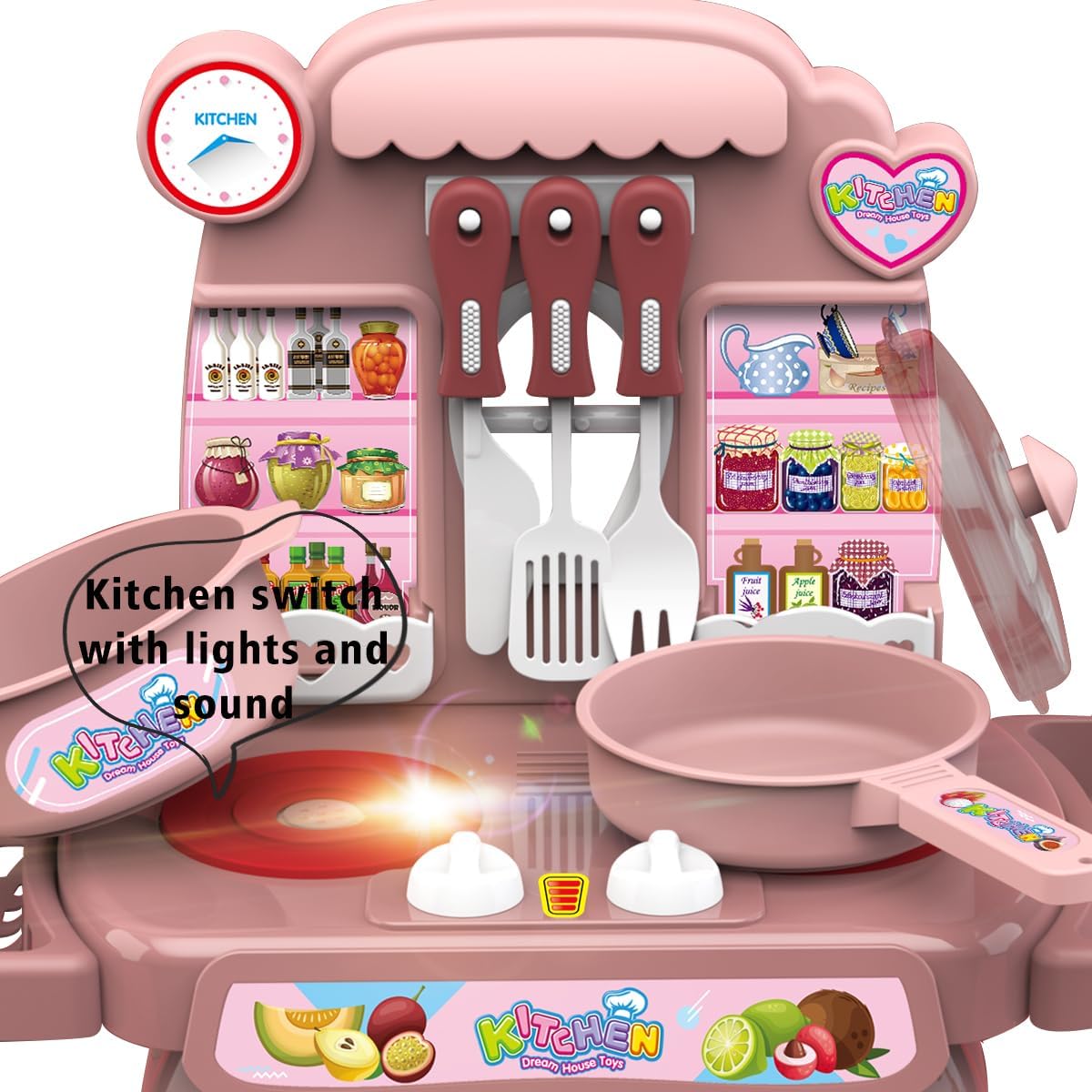 HaiLeTao Kitchen Toys Imitated Chef Light Music Pretend Cooking Food Play Dinnerware Set Safe Cute Children Girl Toy Gift Fun Game Toy Kitchen Sink with Running Water and Electronic Induction Stove