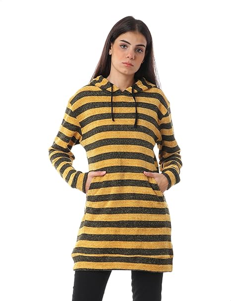 بلوزة جميلة نسائية مخططة برباط مع جيوب كنغر 