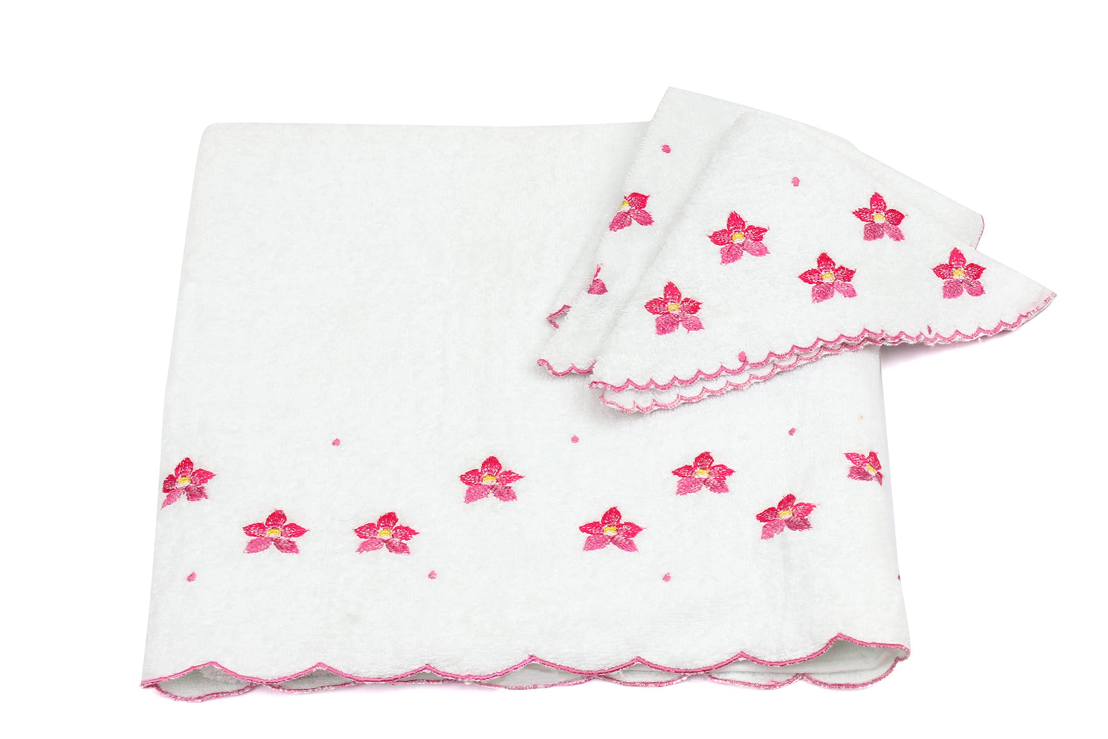 Charmaine 3-Piece Towel Set: Bath (140x70) and Hand (30x30) Towels with Embroidered Motifs and Scalloped Borders - Grey