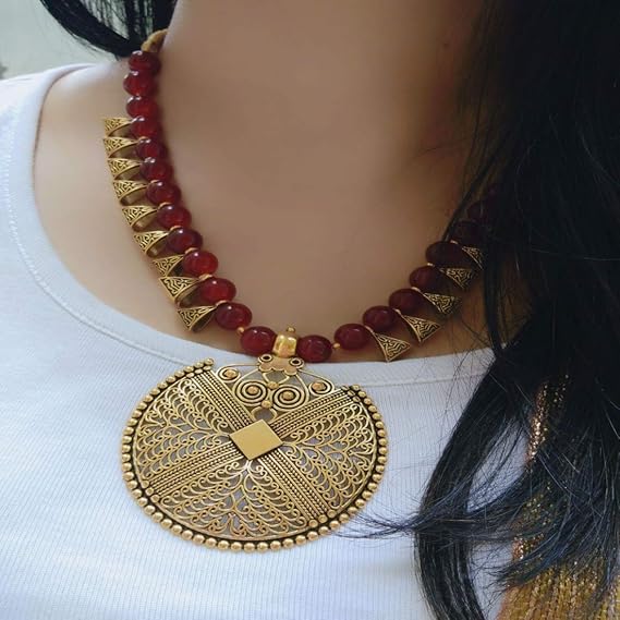 Shining Diva Fashion Women Antique Necklace Jewellery Set Red – Safqqa Egypt