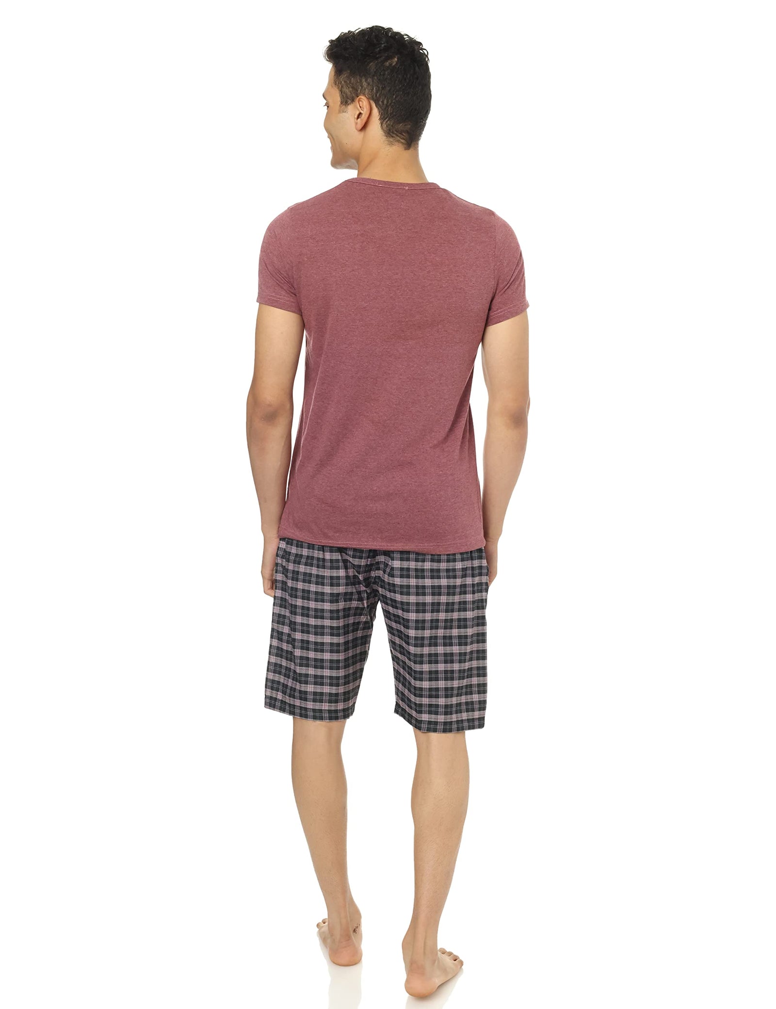 Men’s Plaid Pyjama Shorts & Shirt Set with Pocket – Comfortable Sleepwear