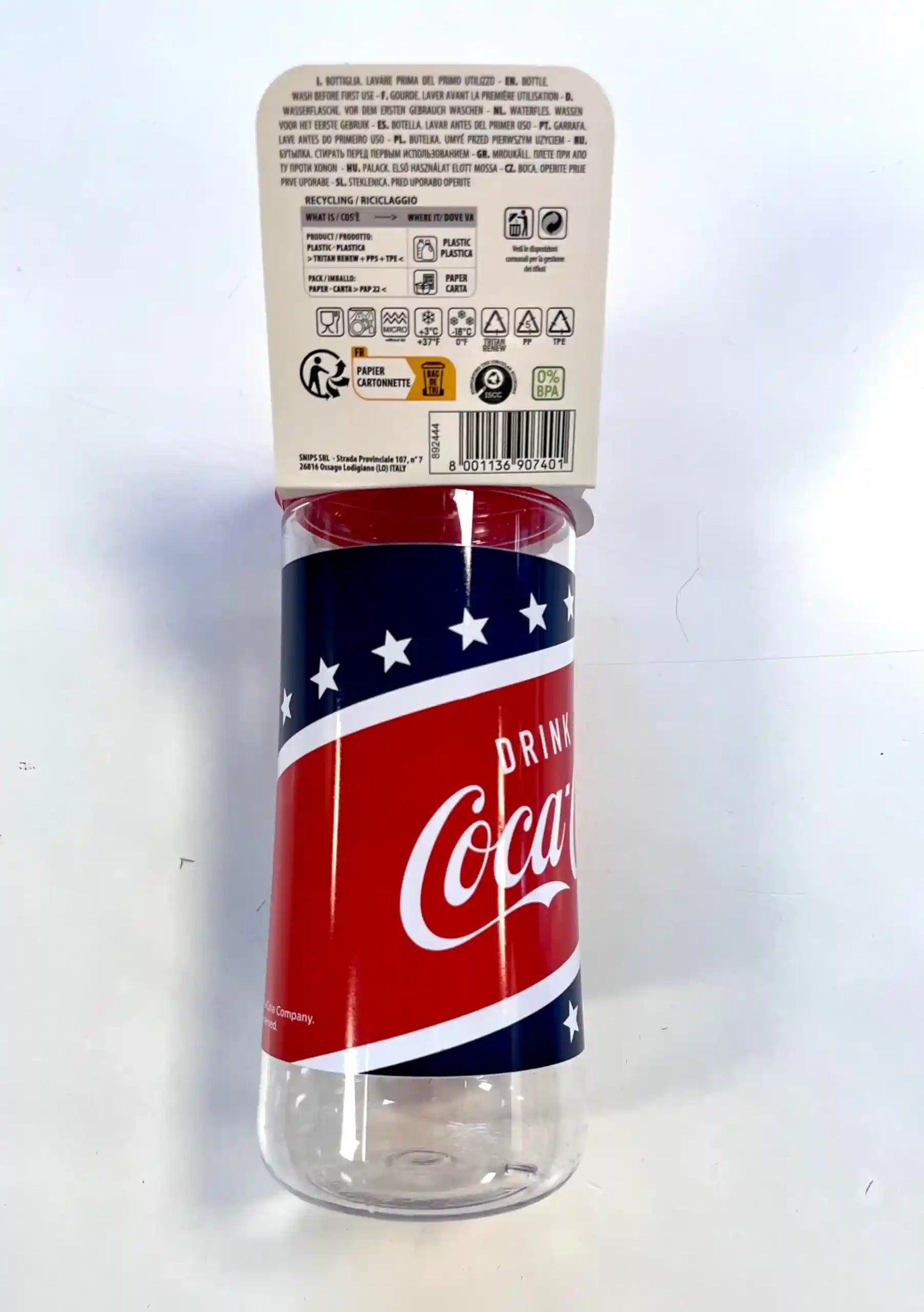 Snips, Coca-Cola plastic bottle, 0.50 liter, 7 x 20 cm, made in Italy