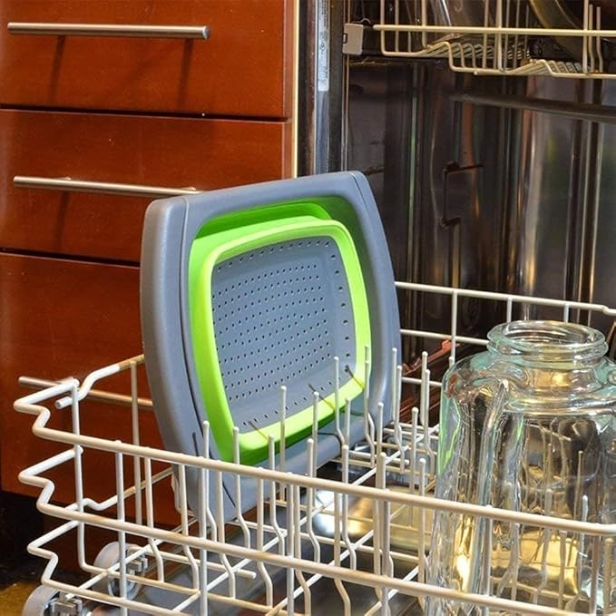 Collapsible Colanders Strainers, Fruit and Vegetable Cleaning Filter Basket, Food-grade Silicone Foldable Kitchen Drain Strainers with Handle, Dishwasher for Draining Pasta Veggies ( Without Box)