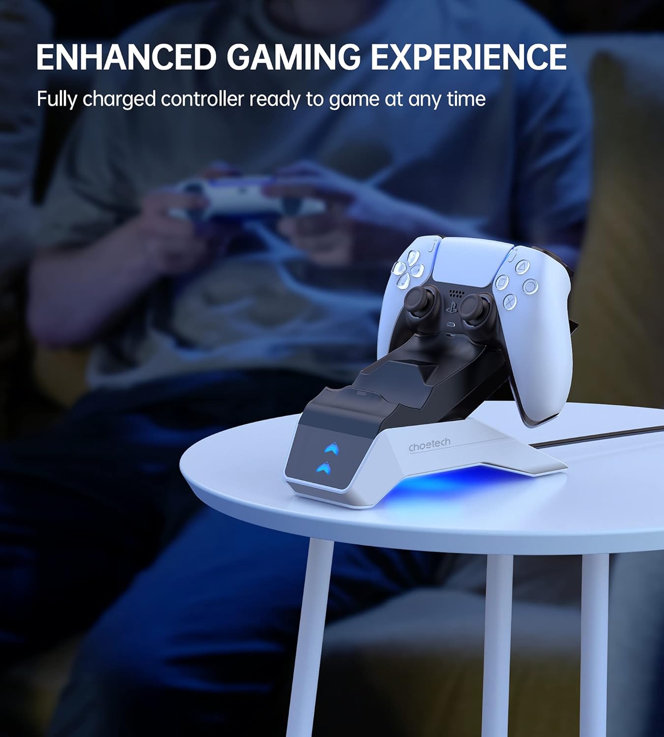 محطة شحن Choetech لذراع التحكم PS5 - قاعدة شحن مزدوجة + محول أمريكي 5 فولت 2.4 أمبير - أسود - GM-P02، USB 