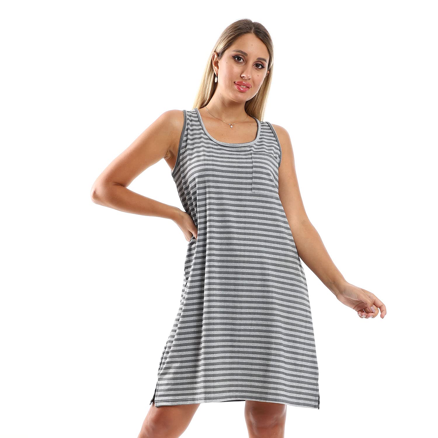 KADY Women Slip On Striped Sleepshirt with Side Patch Pocket NIGHTGOWN,Relaxed fit for comfortable sleep and lounging.