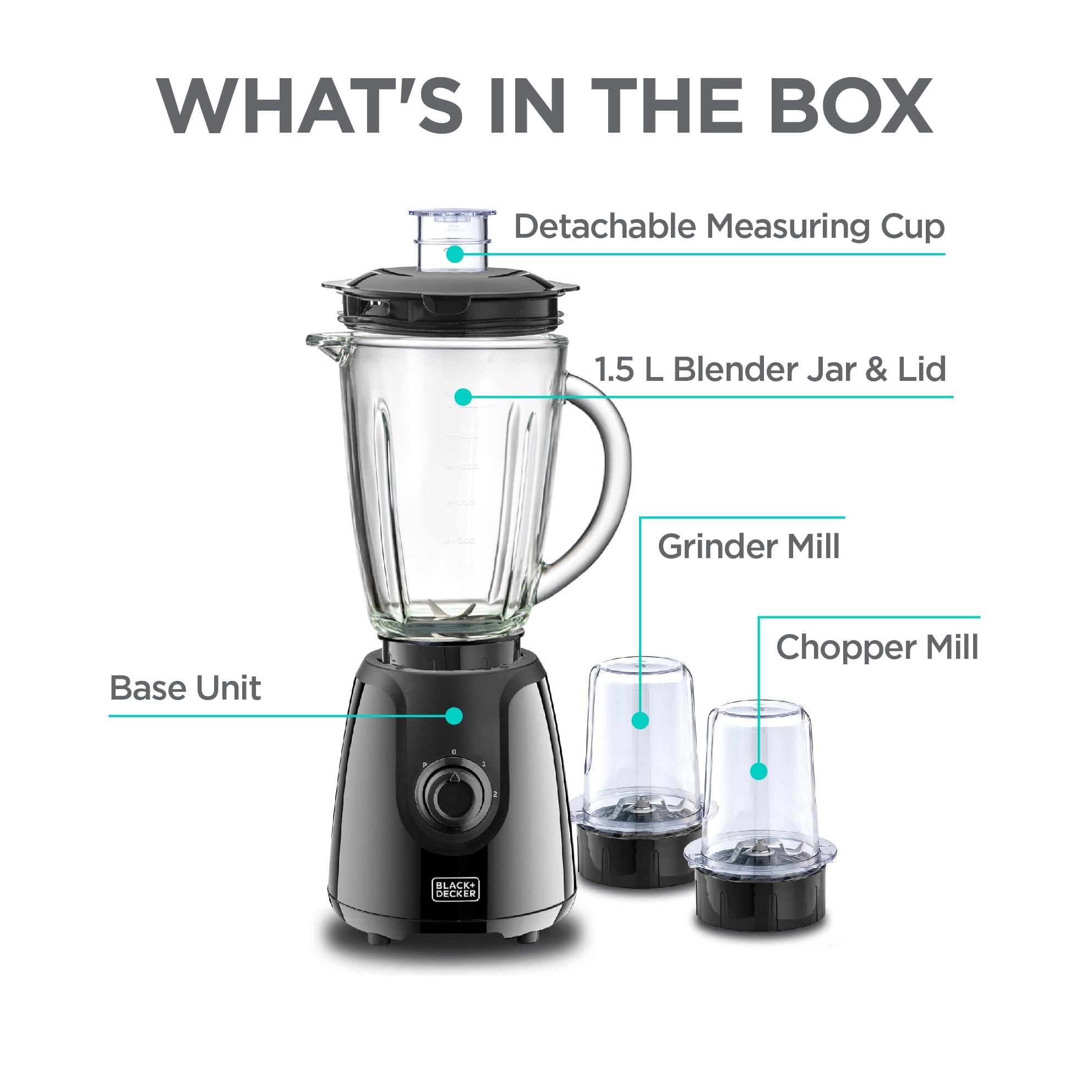 Black & Decker Blender with Grinder Mills, 400W Power, 1.5L with 300ml 2 Grinding Mills, Stainless Steel Blades and Two Pulse Control for Fine and Grinding of Coffee Herbs, , BX440-B5 – Safqqa Egypt