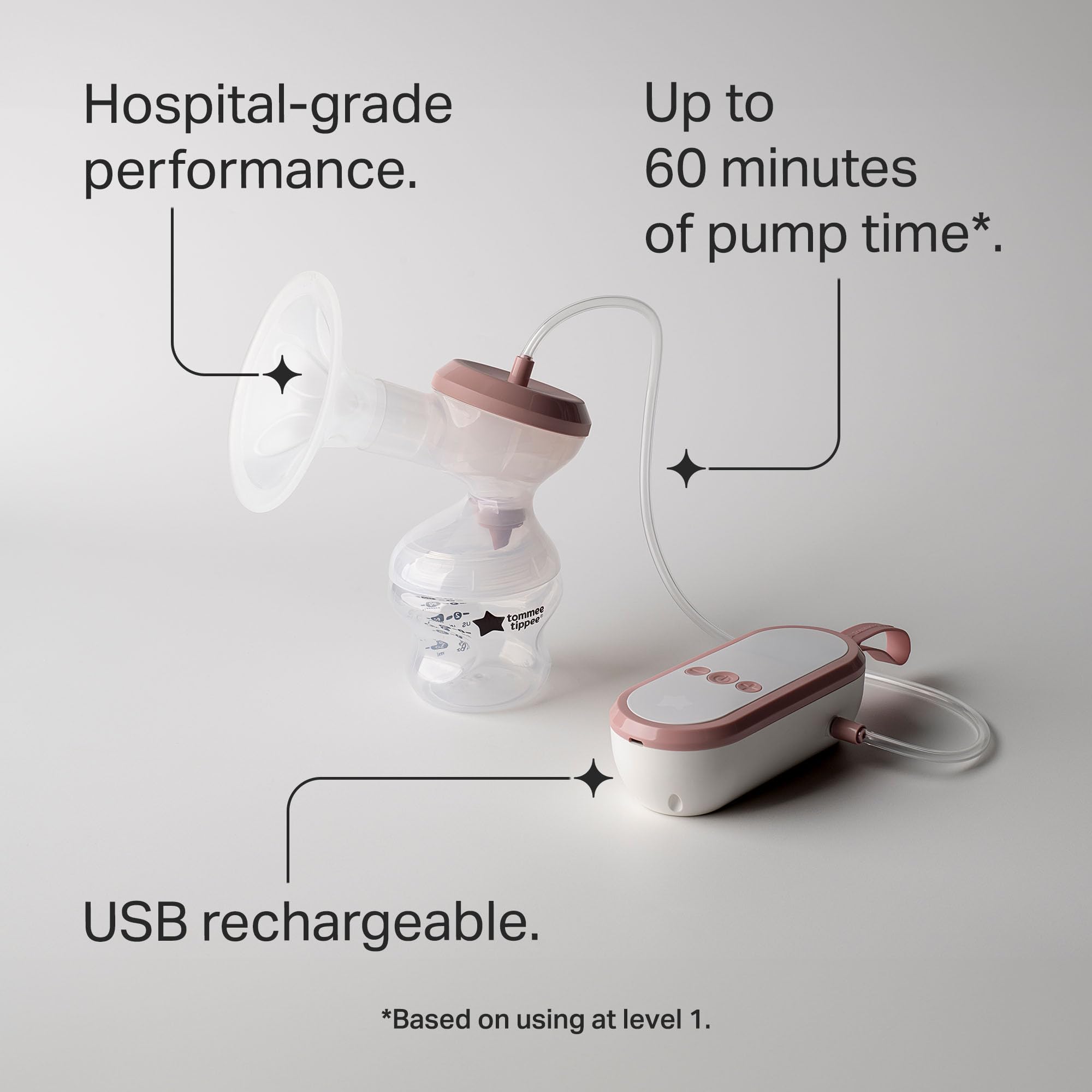 Tommee Tippee Made for Me Single Electric Breast Pump, Strong Suction, Soft Feel, USB Rechargeable, Quiet, Portable, Express Modes, Baby Bottle Included - Safqqa Egypt