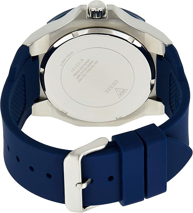 Guess W1254G1 Contrast Lug Chronograph Round Silicone Analog Watch for Men - Blue Silver