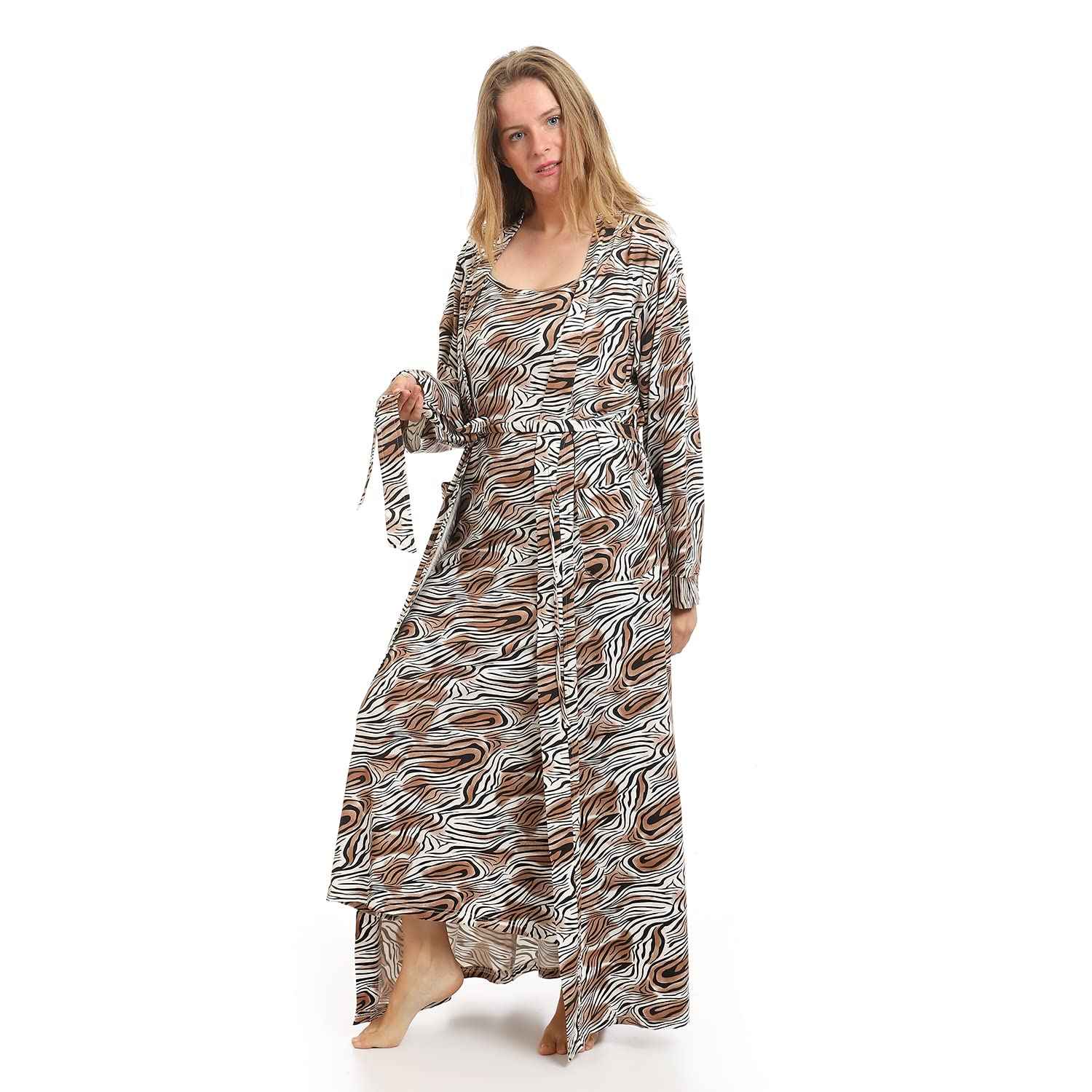 Kady Spaghetti Sleeves Zebra Long Dress For Women,Adjustable straps for a personalized and comfortable fit.