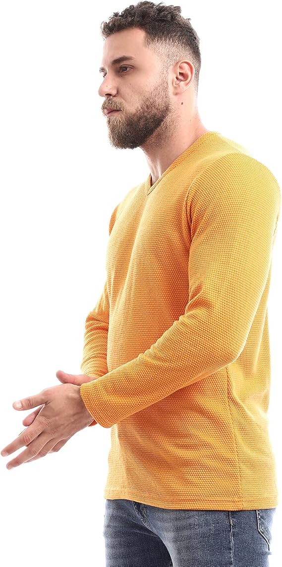 Off Cliff Men’s Plain V-Neck Long Sleeve Casual T-Shirt