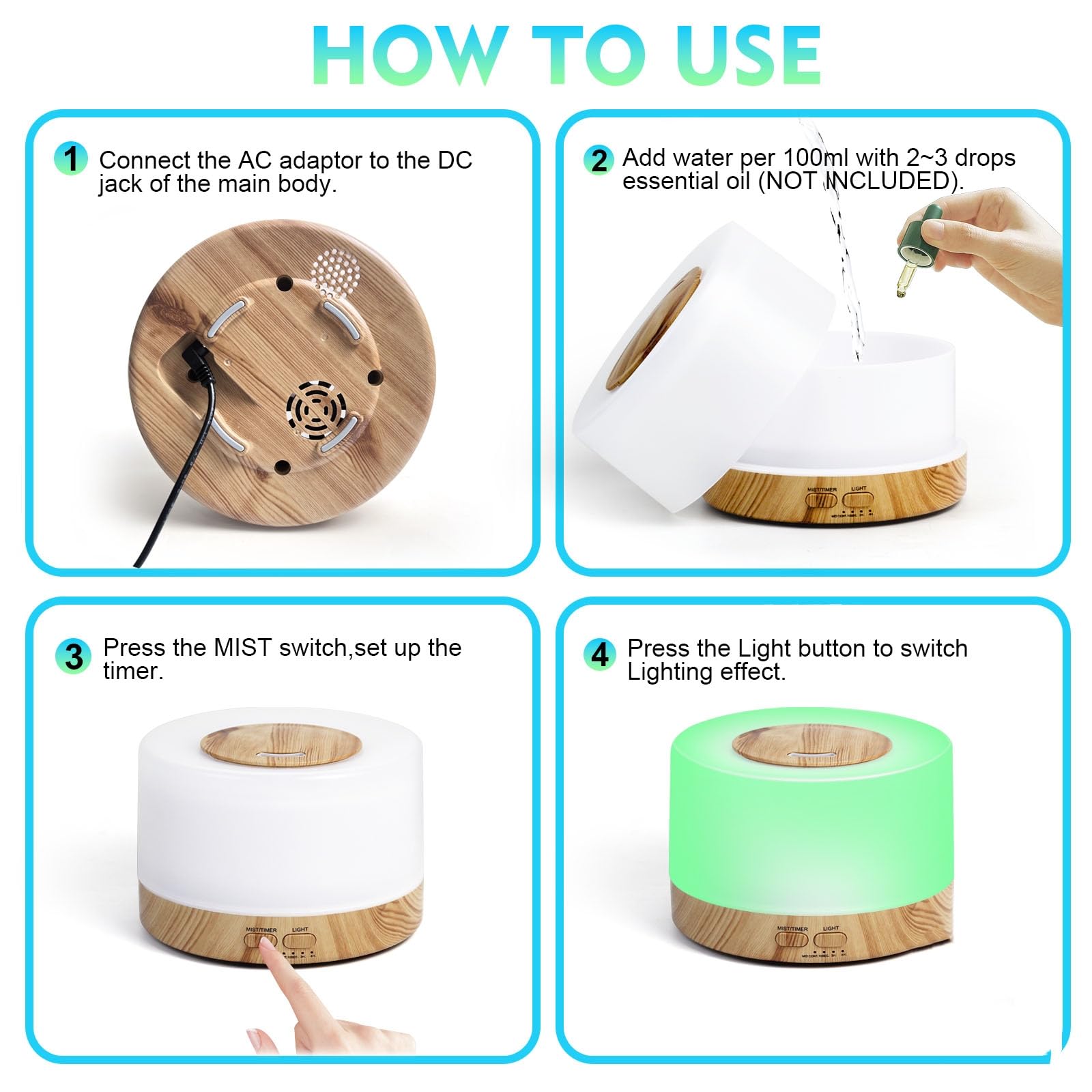 SKY-TOUCH Essential Oil Aroma Diffuser 700ml, Upgraded Aromatherapy Diffuser with 4 Timer and 7 Color Lights, Cool Mist Humidifier with Auto Shut-off Function, Diffuser for Home Bedroom Office