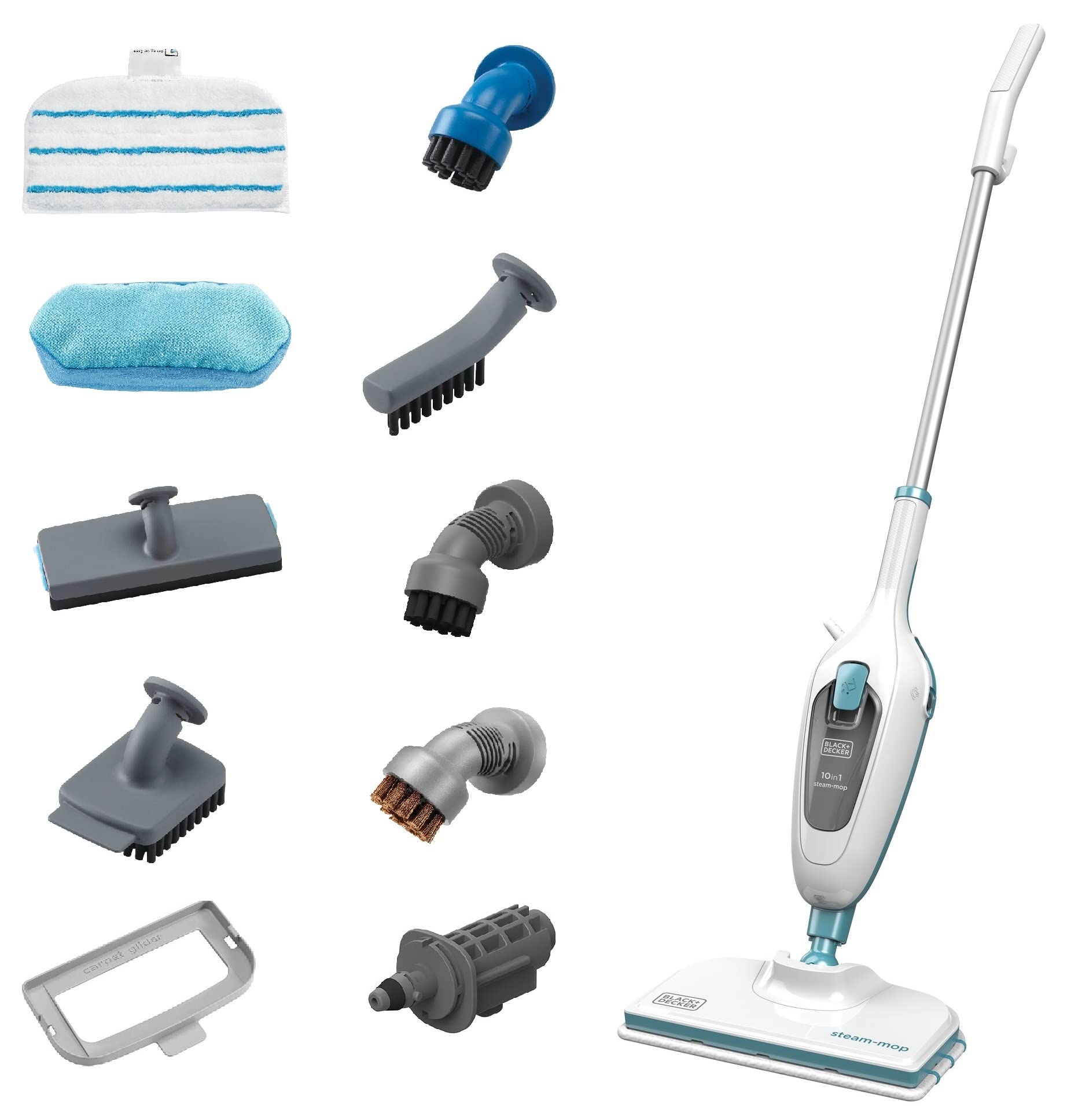 BLACK+DECKER Steam Mop, 1300W, 350ml Capacity, Superheated Steam, Microfiber Pad, 30 Sec Heat-Up, 14 Min Runtime, Chemical-Free, Safe for All Sealed Floors, ECO Friendly, White/Blue - FSMH13E10-B5