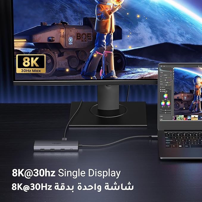 موزع منافذ USB-C 10 في 1 من ماركة يوجرين بمنفذي HDMI مزدوجين ودقة 4K