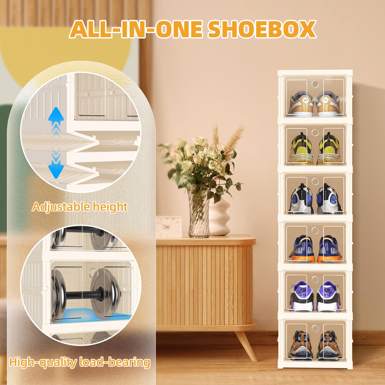 CFBF Foldable Shoe Storage Box – 6-Tier Plastic Cabinet with Clear Door