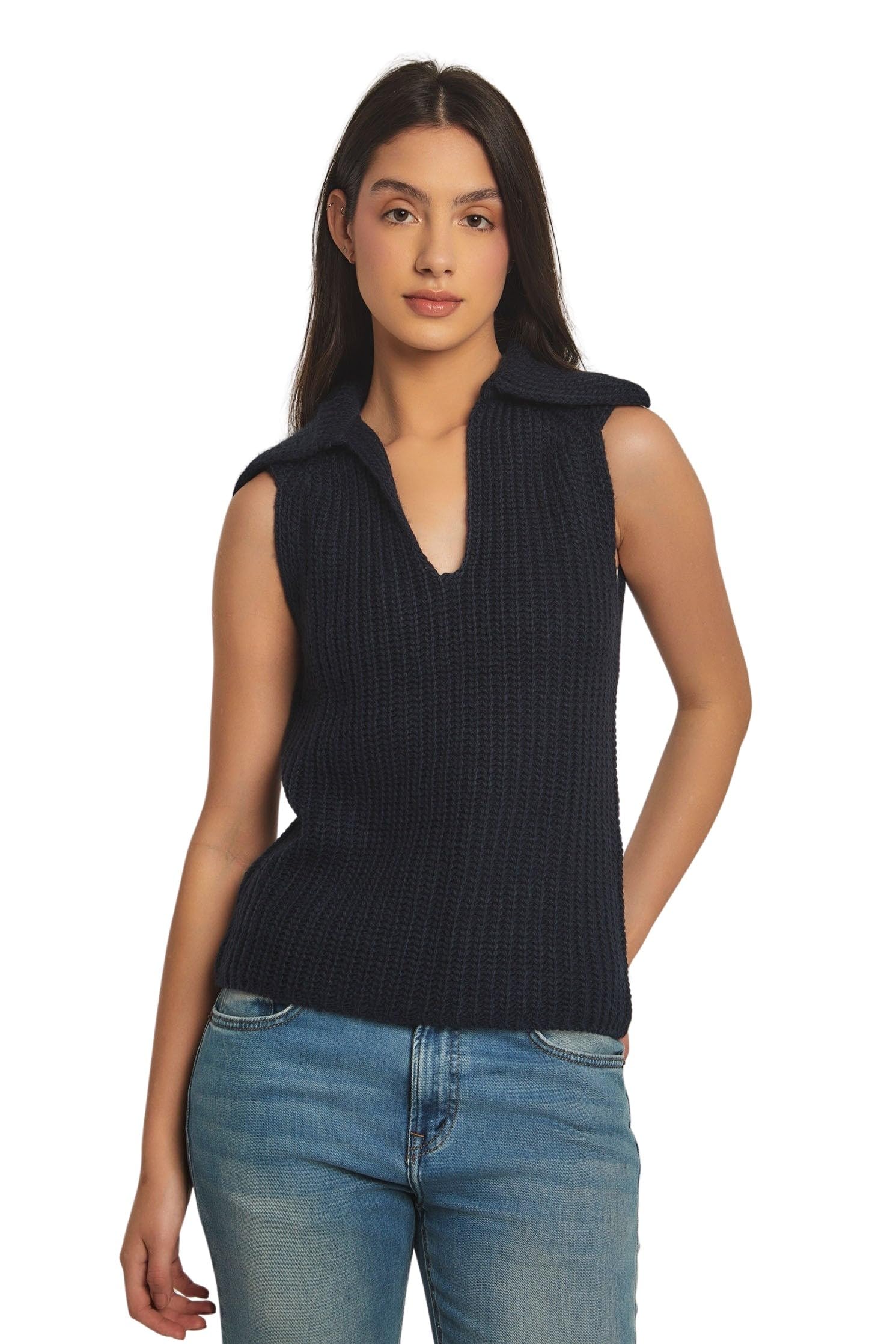 DARE Dalydress Women's Fancy Knitted Vest With Collar - Safqqa Egypt