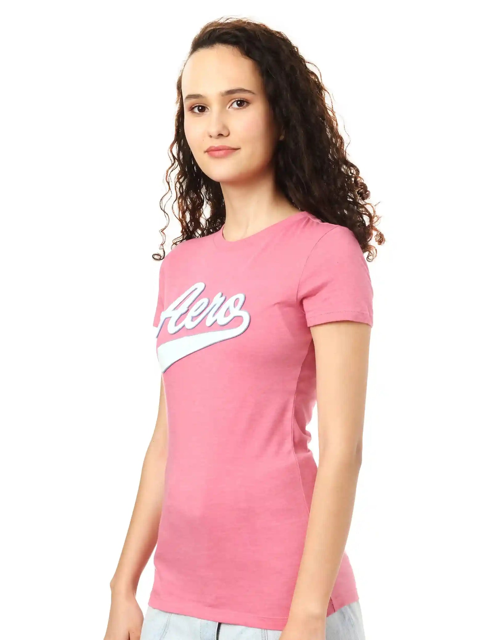 تيشيرت نسائي من أيروبوستال بنقشة متباينة بأكمام قصيرة – تصميم كاجوال مريح