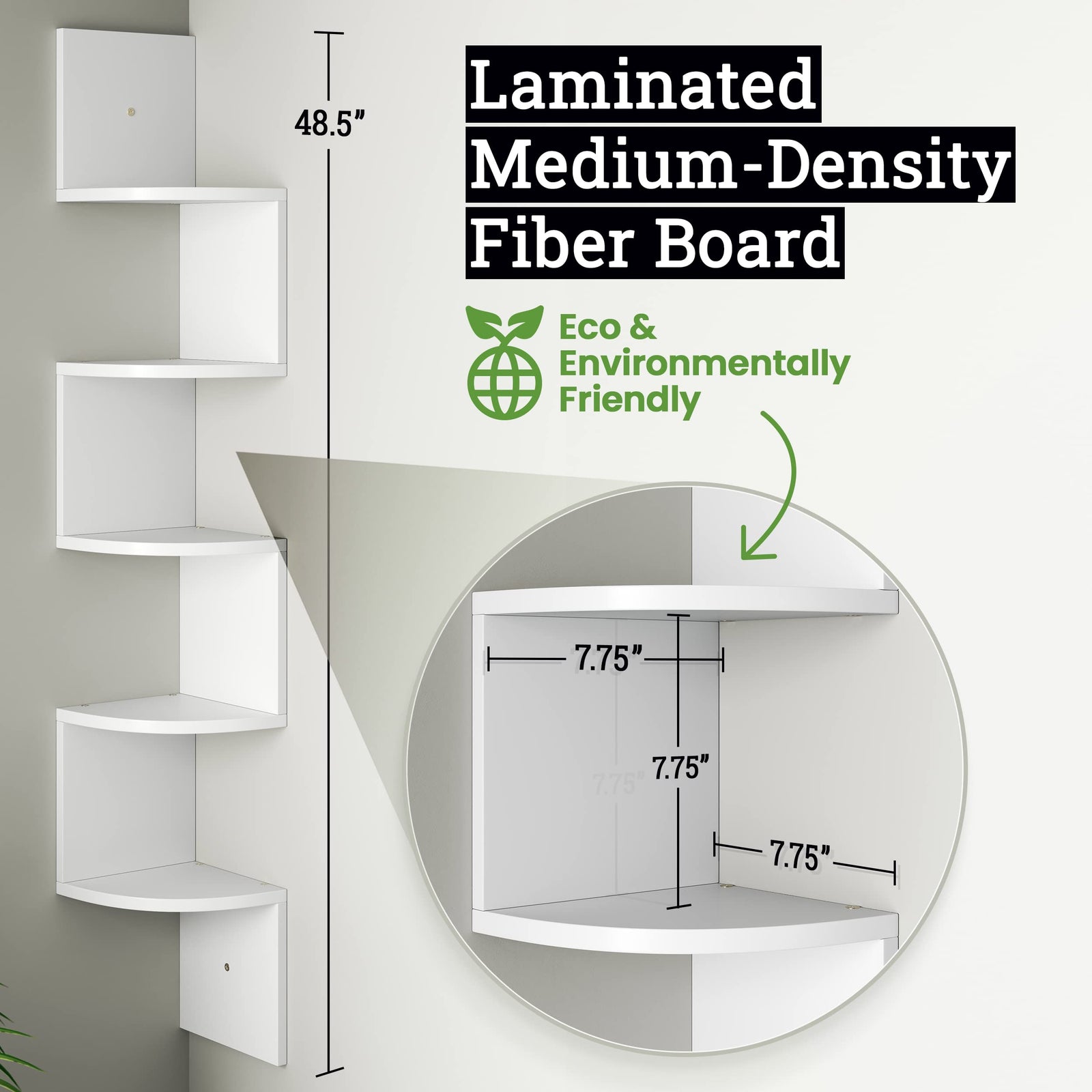 Greenco Corner Shelf – 5-Tier Floating Wall Shelves