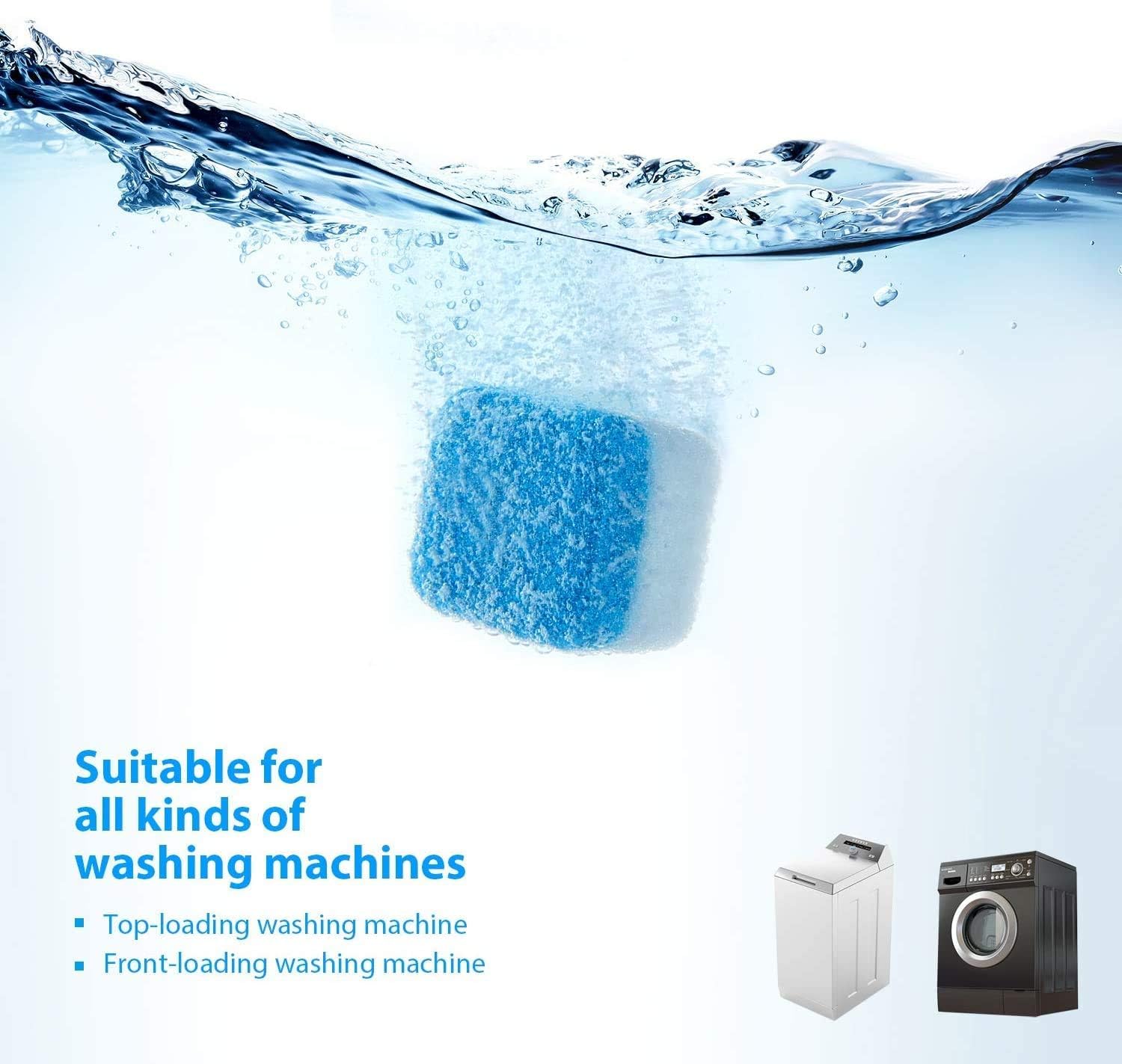 منظف غسالة الأطباق والغسالة الملابس أقراص فوّارة بحمض الستريك للتنظيف العميق وإزالة الترسبات