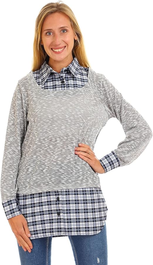 JAMILA Bi toned Classic Collar Top SHIRT For Women,Classic collar for a polished and sophisticated appearance. – Safqqa Egypt