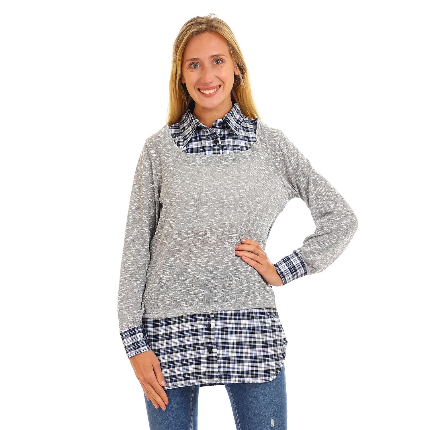 JAMILA Women Bi toned Classic Collar Top SHIRT