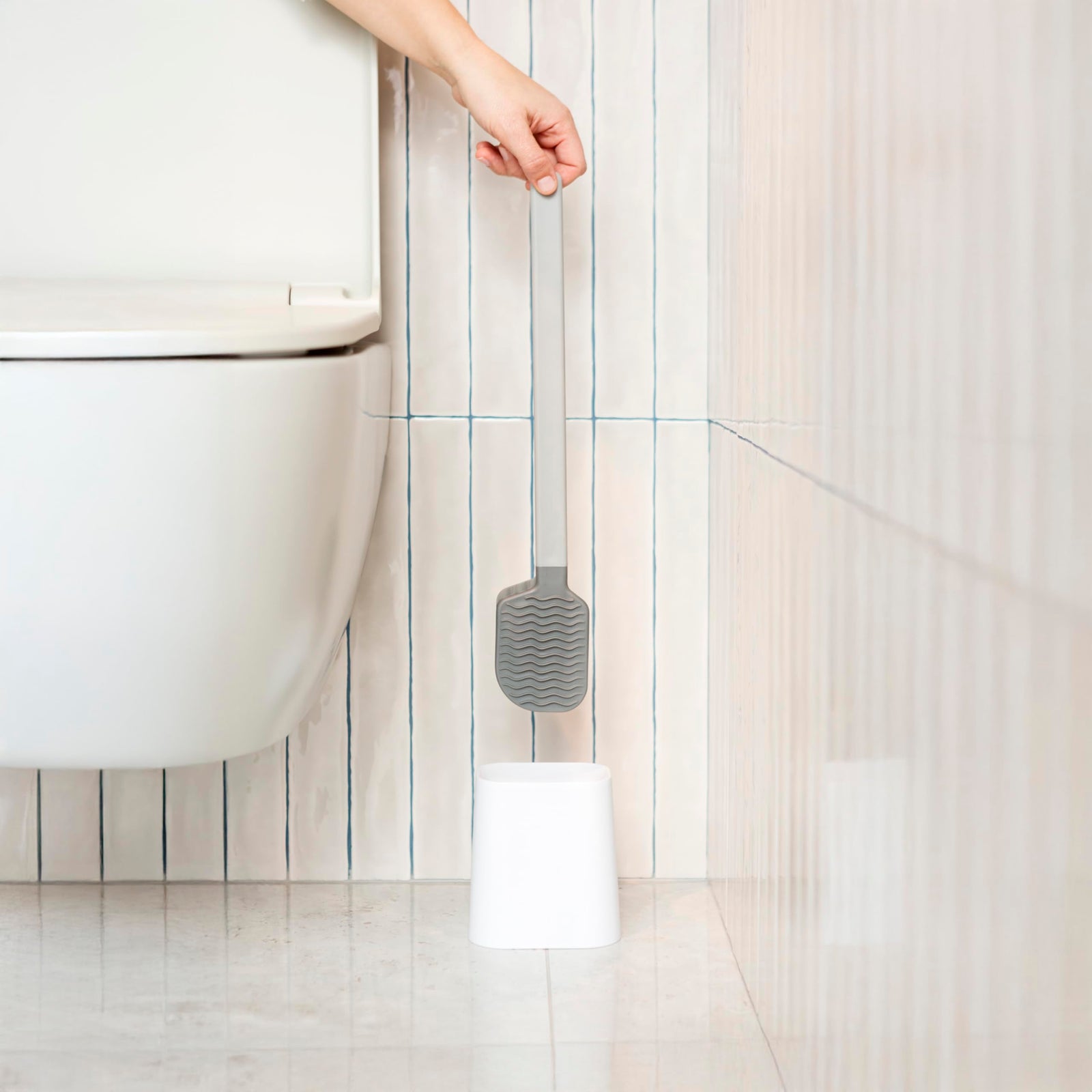 Vigar eco toilet cleaning set, flexible rubber wand with holder, durable minimalist design,