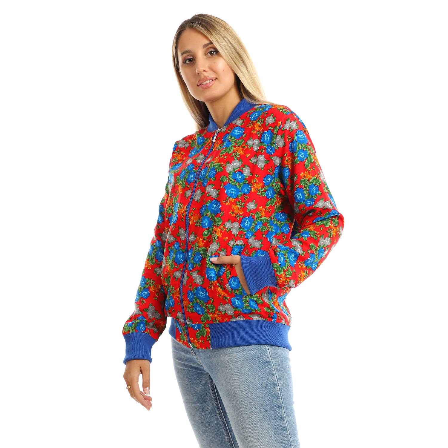 JAMILA Printed Zipper Henly Padded Jacket With Pockets For Women,Ideal for casual outings and outdoor activities.