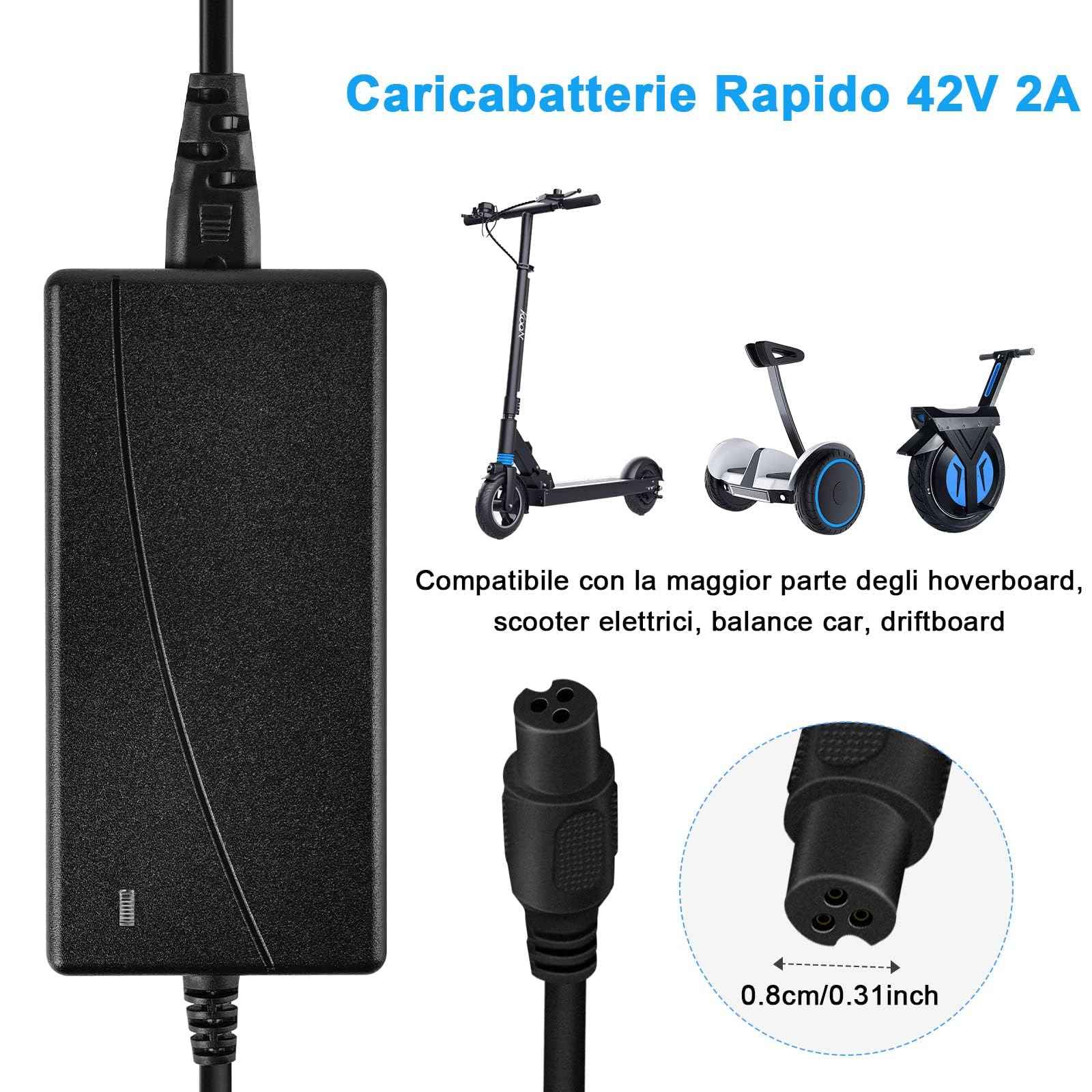 Rhitchy hoverboard charging cable, 42V 2A charger for scooter, e-scooter charger battery charging cable for electric scooter - Safqqa Egypt