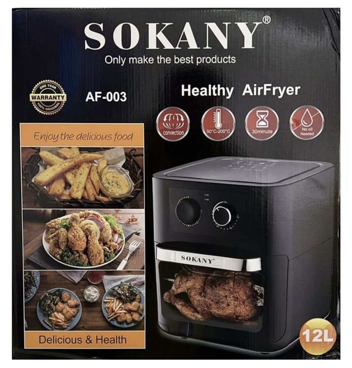 Sokany AF-003 Super Air Fryer 12L – 1700W Powerful Digital Air Fryer (Light Scratches)