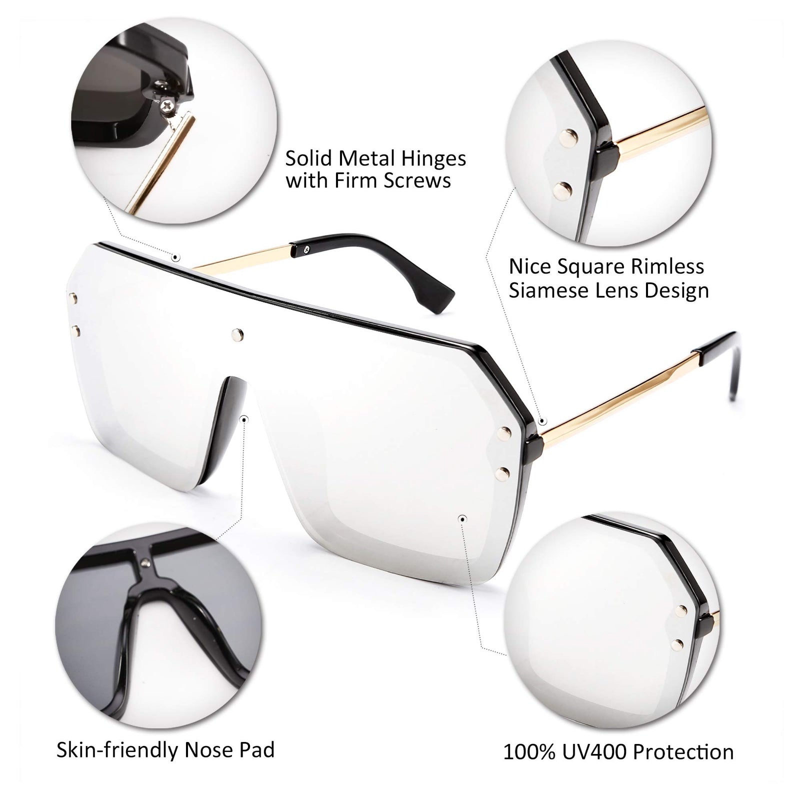 FEISEDY Classic Rimless Sunglasses – Stylish Retro Design for Women & Men
