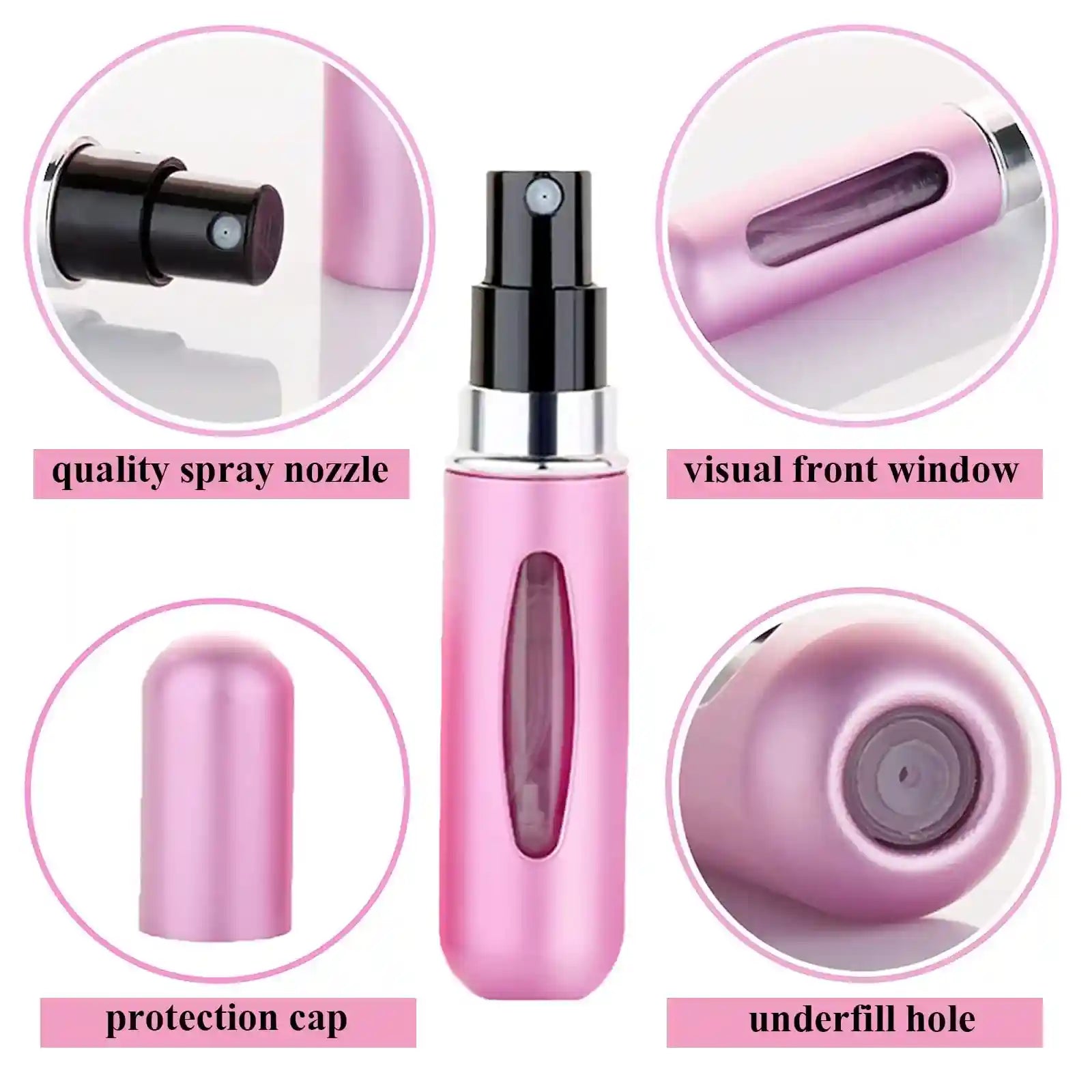 Wendergo Perfume Atomiser Refillable 5 Pcs Travel Bottle Mini ML Atomizer Spray Portable Empty Fragrance Container
