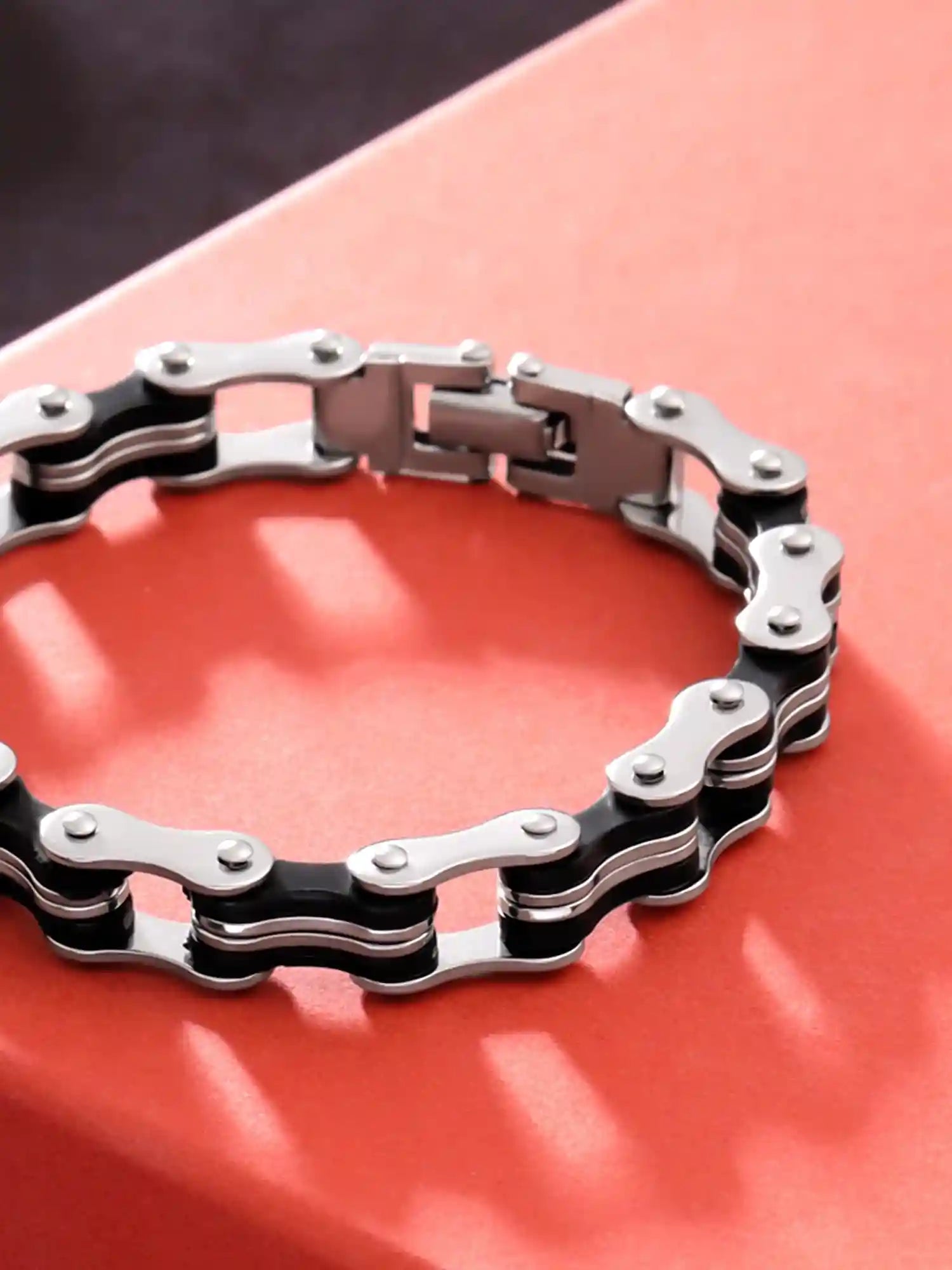 Yellow Chimes Men's Silver-Black Bicycle Chain Bracelet – Durable and Stylish for Men and Boys - Safqqa Egypt