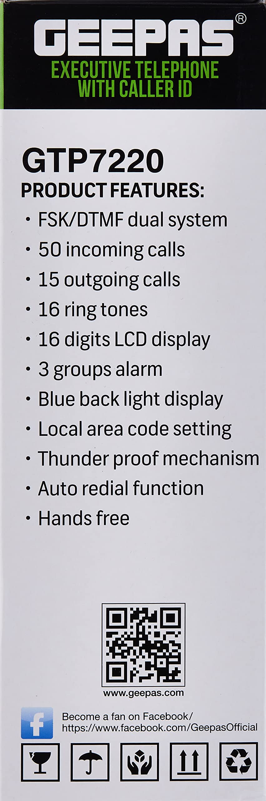 Geepas Executive Telephone with Caller ID – GTP7220 – Landline Phone