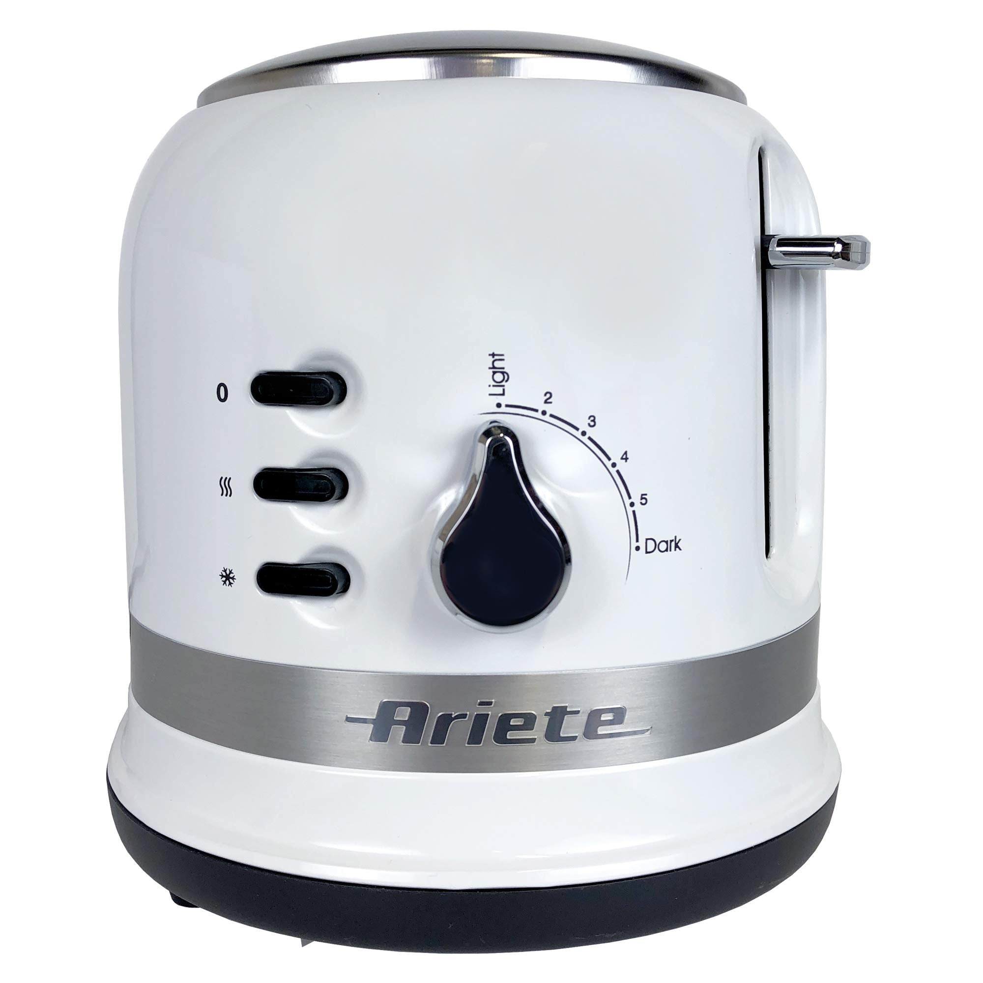 Ariete Moderna 2 Slice Toaster 0149W with 6 Browning Levels, Auto Eject, Crumb Tray, Defrosting and Reheating Functions, Cord Wrap, Metal Body, 800W, White