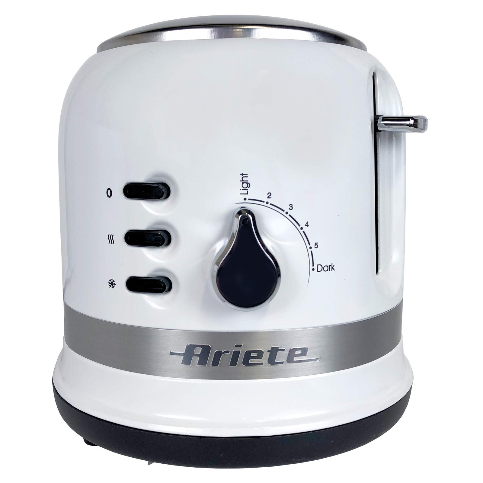 Ariete Moderna 2 Slice Toaster 0149W with 6 Browning Levels, Auto Eject, Crumb Tray, Defrosting and Reheating Functions, Cord Wrap, Metal Body, 800W, White