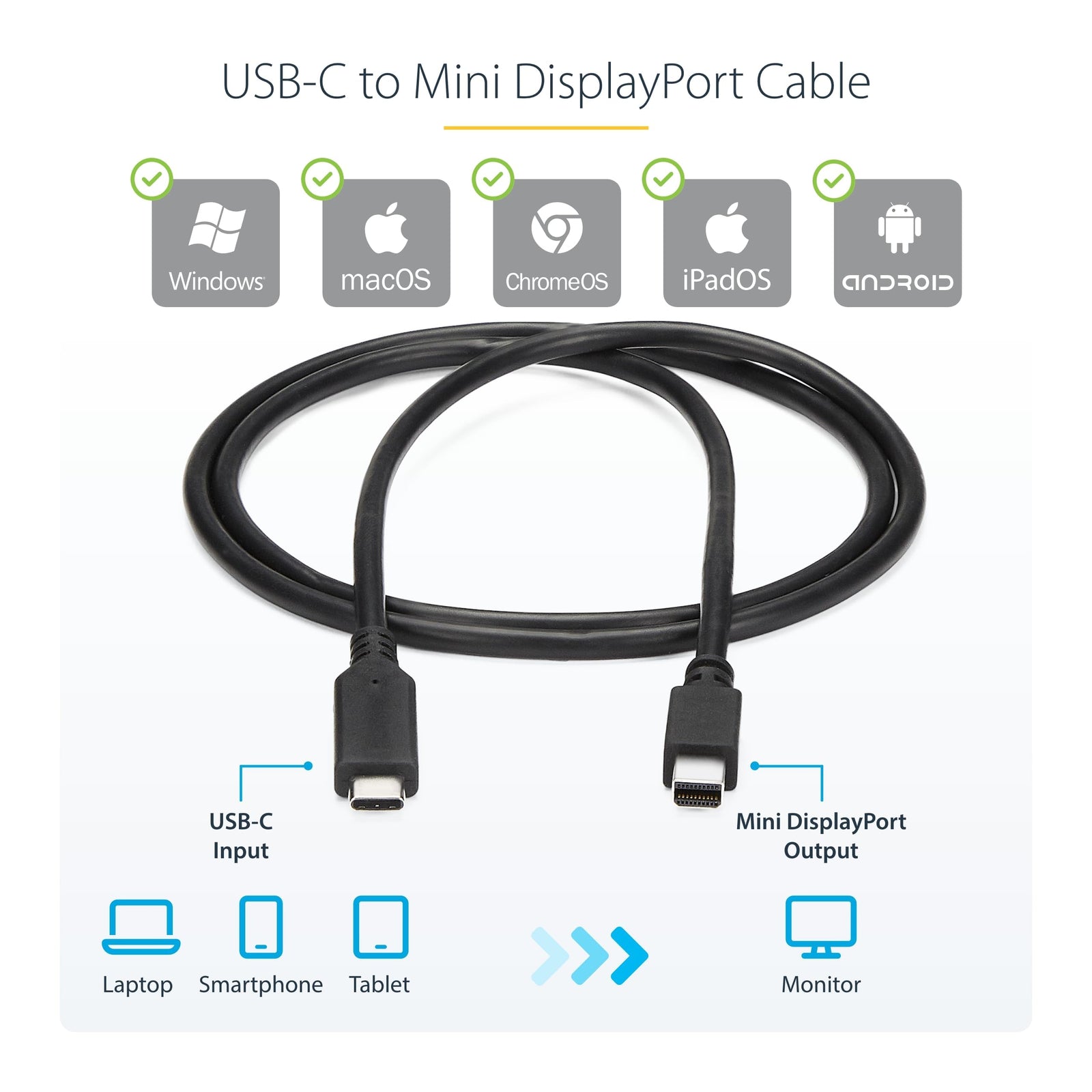 StarTech.com 6ft (1.8m) USB-C to Mini DisplayPort Cable – 4K 60Hz